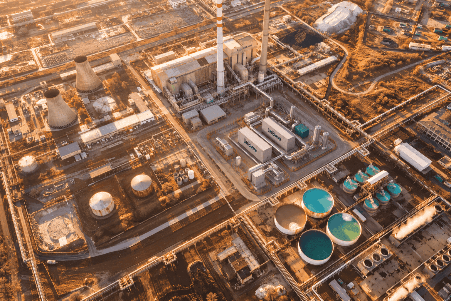 Industrial site with UniSieve molecular sieving membrane systems